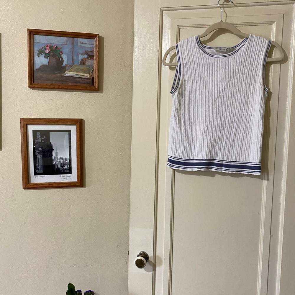 Duck Head White Ribbed Tank with Navy Trim